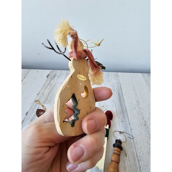 Snowman star wooden ornament set country folk art unique Xmas tree - Picture 8 of 10